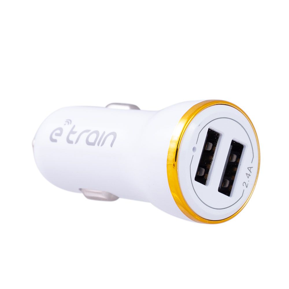 E-train (MP100) Car Charger 2.1MAh with Type-C Cable 1M - with Led Indicator - White