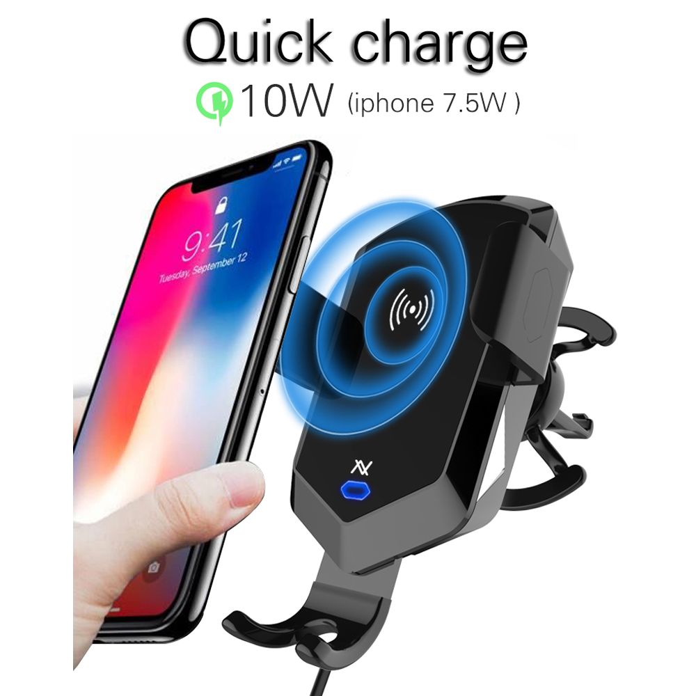 L'avvento (MX377) Automatic Car Holder with wireless Qi Charger - Intelligent induction Sensor- Black