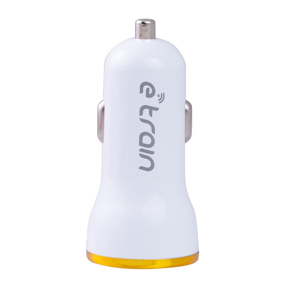 E-train (MP100) Car Charger 2.1MAh with Type-C Cable 1M - with Led Indicator - White